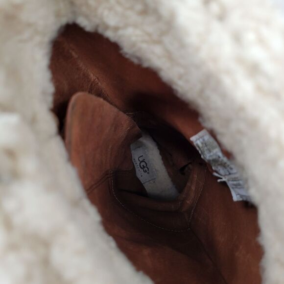 Ugg Felicity Brown Suede Wedge Boots with Real Sherpa Sheepskin Cuff And Footbed - Picture 5 of 16